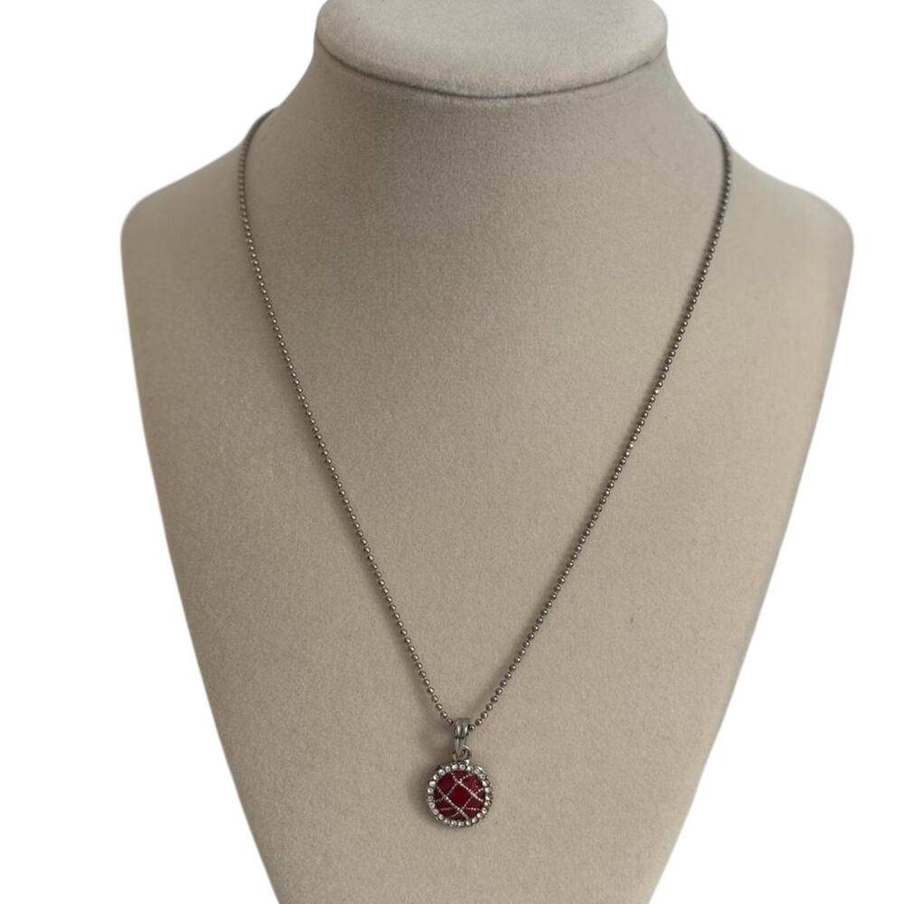 Vintage Red Crystal Pendant Necklace Silver Tone Rhinestone Statement Jewelry - Picture 4 of 5